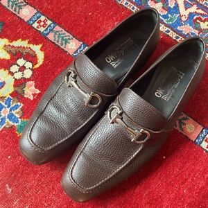 Salvatore Ferragamo Loafers Shoes Brown Leather Gancini Horse Bit Sz 10 E